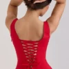 Mariabella Red Stretch Cotton Midi Sundress Mariabella Red Stretch Cotton Midi Sundress