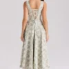 Mariabella Sage Floral Print Cotton Midi Dress
