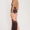 Mariamma Dark Brown Floral Printed Satin Maxi Dress