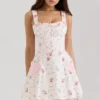Marianella Cream Rose Print Stretch Cotton Mini Dress