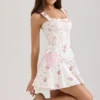 Marianella Cream Rose Print Stretch Cotton Mini Dress