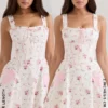 Marianella Cream Rose Print Stretch Cotton Mini Dress