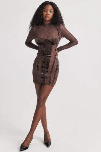 Marica Brown Velvet & Lace Corset Dress