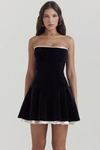 Marilla Black Velvet Strapless Dress