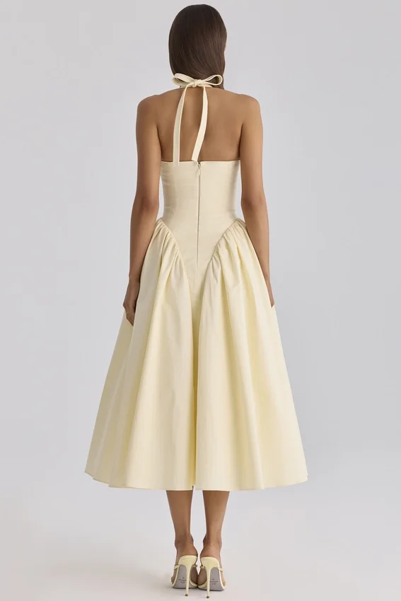 Marilyn Lemon Cotton Halter Neck Midi Sundress Marilyn Lemon Cotton Halter Neck Midi Sundress