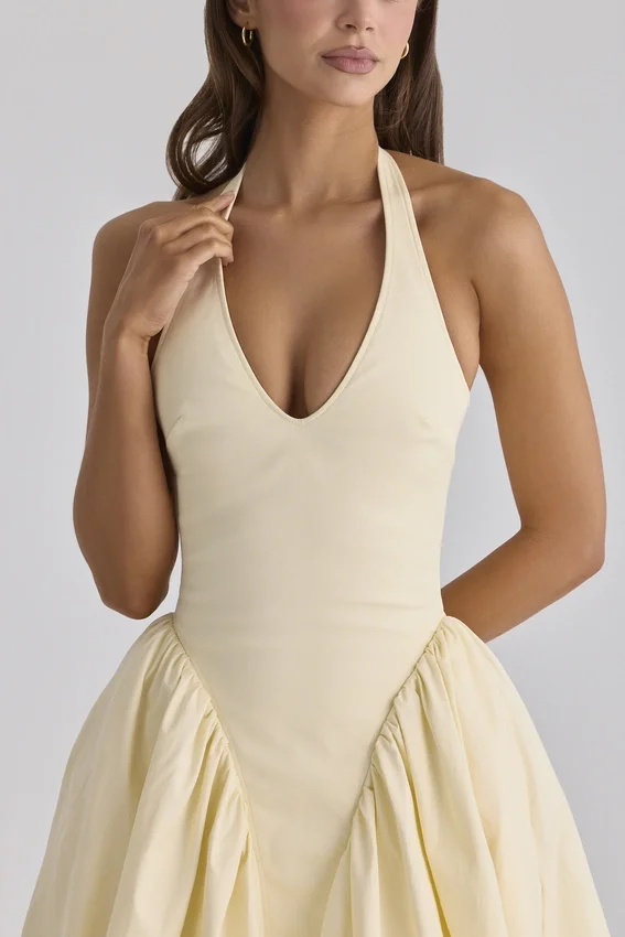 Marilyn Lemon Cotton Halter Neck Midi Sundress Marilyn Lemon Cotton Halter Neck Midi Sundress
