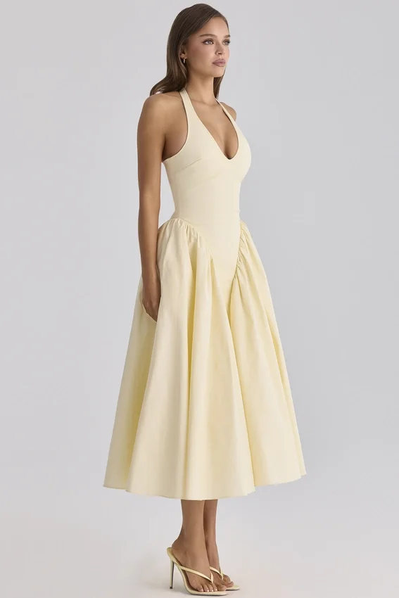 Marilyn Lemon Cotton Halter Neck Midi Sundress Marilyn Lemon Cotton Halter Neck Midi Sundress