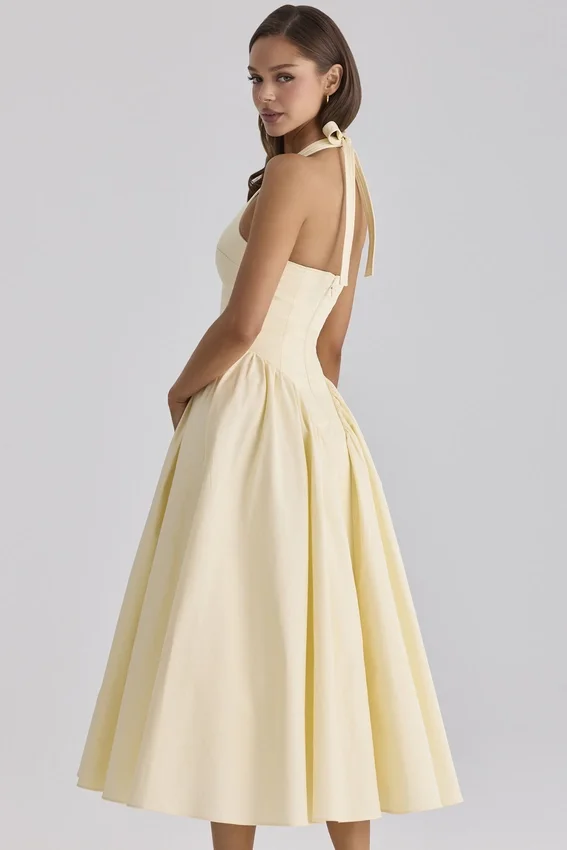 Marilyn Lemon Cotton Halter Neck Midi Sundress Marilyn Lemon Cotton Halter Neck Midi Sundress