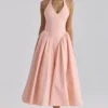 Marilyn Peach Cotton Halter Neck Midi Sundress Marilyn Peach Cotton Halter Neck Midi Sundress