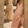 Marilyn Peach Cotton Halter Neck Midi Sundress Marilyn Peach Cotton Halter Neck Midi Sundress