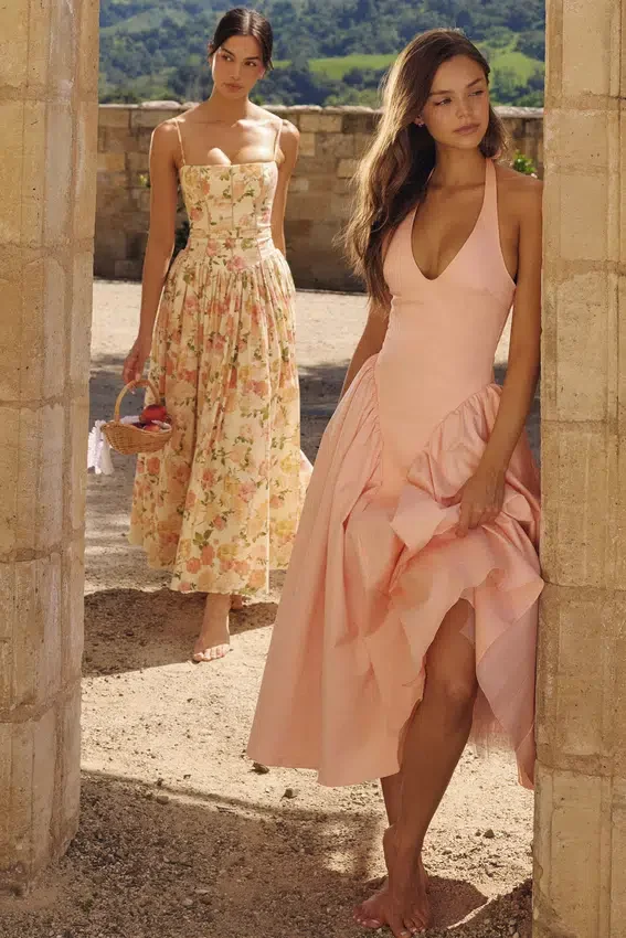 Marilyn Peach Cotton Halter Neck Midi Sundress Marilyn Peach Cotton Halter Neck Midi Sundress