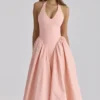 Marilyn Peach Cotton Halter Neck Midi Sundress Marilyn Peach Cotton Halter Neck Midi Sundress
