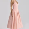 Marilyn Peach Cotton Halter Neck Midi Sundress Marilyn Peach Cotton Halter Neck Midi Sundress