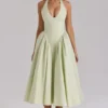 Marilyn Pistachio Cotton Halter Midi Sundress Marilyn Pistachio Cotton Halter Midi Sundress