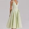 Marilyn Pistachio Cotton Halter Midi Sundress Marilyn Pistachio Cotton Halter Midi Sundress