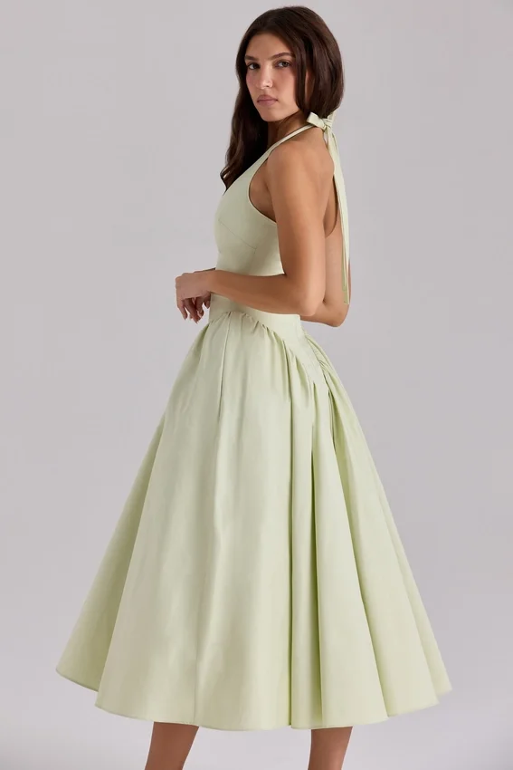 Marilyn Pistachio Cotton Halter Midi Sundress Marilyn Pistachio Cotton Halter Midi Sundress