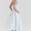 Marilyn Soft Blue Cotton Twill Halter Midi Sundress Marilyn Soft Blue Cotton Twill Halter Midi Sundress