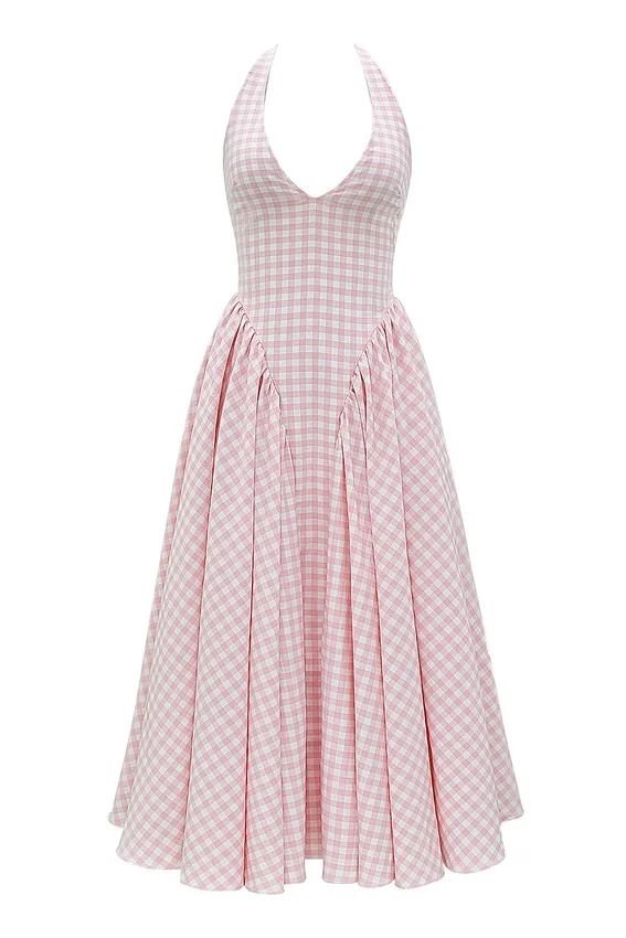 Marilyn Strawberry Shortcake Gingham Halter Midi Sundress Marilyn Strawberry Shortcake Gingham Halter Midi Sundress