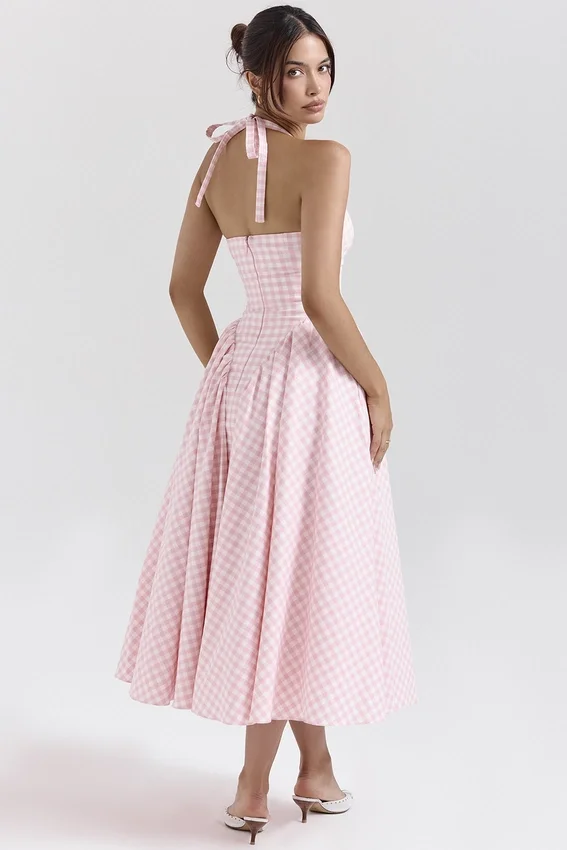 Marilyn Strawberry Shortcake Gingham Halter Midi Sundress Marilyn Strawberry Shortcake Gingham Halter Midi Sundress