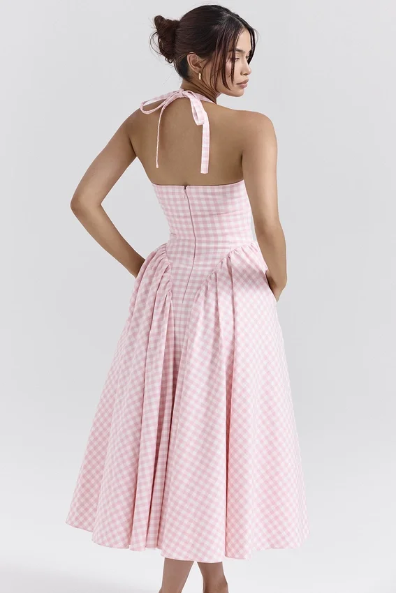 Marilyn Strawberry Shortcake Gingham Halter Midi Sundress Marilyn Strawberry Shortcake Gingham Halter Midi Sundress
