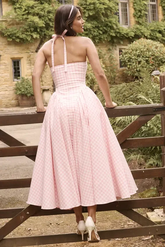 Marilyn Strawberry Shortcake Gingham Halter Midi Sundress Marilyn Strawberry Shortcake Gingham Halter Midi Sundress