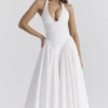 Marilyn White Cotton Halter Midi Sundress Marilyn White Cotton Halter Midi Sundress