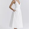 Marilyn White Cotton Halter Midi Sundress Marilyn White Cotton Halter Midi Sundress