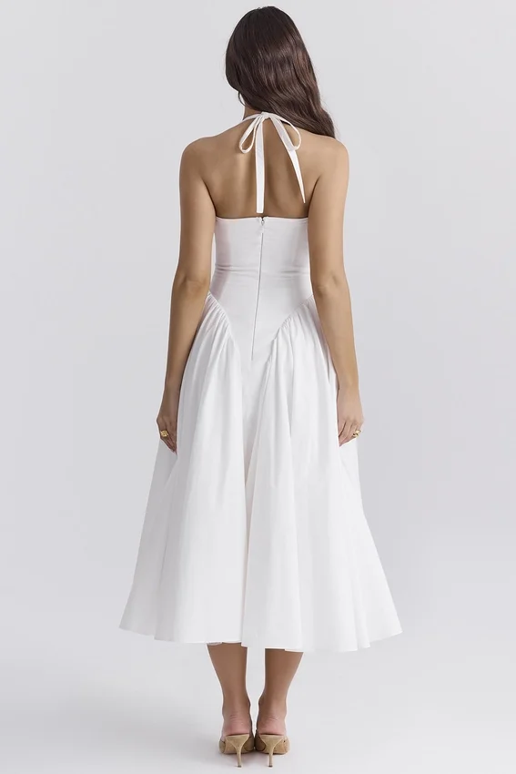 Marilyn White Cotton Halter Midi Sundress Marilyn White Cotton Halter Midi Sundress