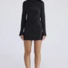 Mariska Black Satin Long Sleeve Backless Mini Dress Mariska Black Satin Long Sleeve Backless Mini Dress