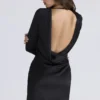 Mariska Black Satin Long Sleeve Backless Mini Dress Mariska Black Satin Long Sleeve Backless Mini Dress