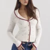 Marla Ivory Cashmere Blend Trimmed Cardigan