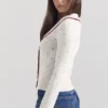 Marla Ivory Cashmere Blend Trimmed Cardigan