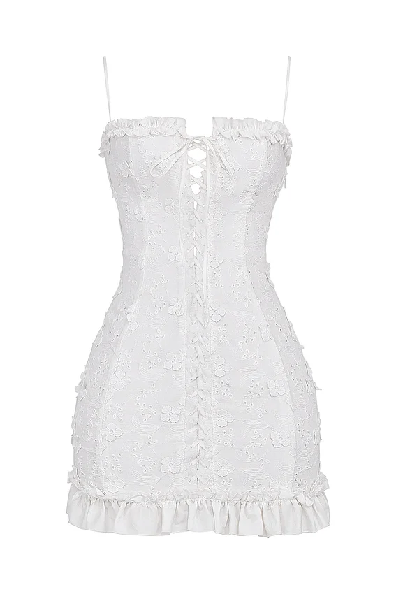 Marlene White Cotton Broderie Anglais Mini Dress Marlene White Cotton Broderie Anglais Mini Dress