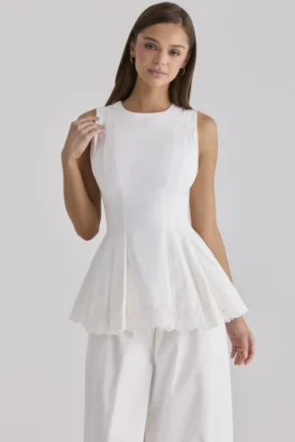 Marnie White Cotton Fitted Lace-Trim Top