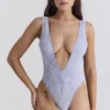 Martinique Lavender Paisley Plunge Swimsuit Martinique Lavender Paisley Plunge Swimsuit