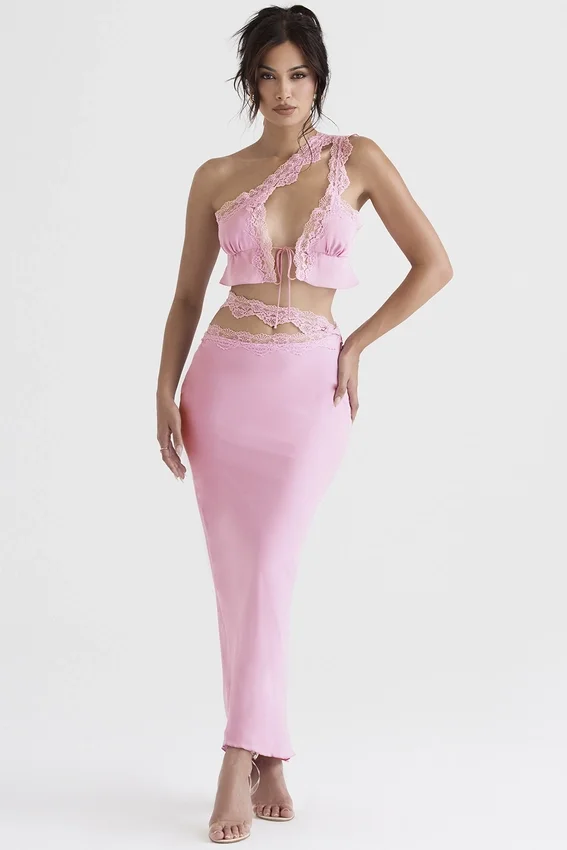 Mathilda Pink Lace Trim Maxi Skirt Mathilda Pink Lace Trim Maxi Skirt
