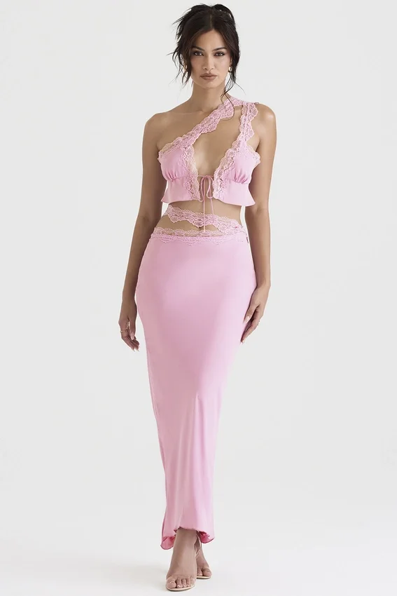 Mathilda Pink Lace Trim Maxi Skirt Mathilda Pink Lace Trim Maxi Skirt