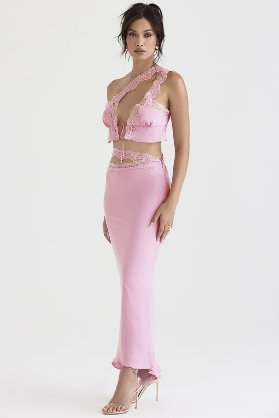 Mathilda Pink Lace Trim Maxi Skirt Mathilda Pink Lace Trim Maxi Skirt