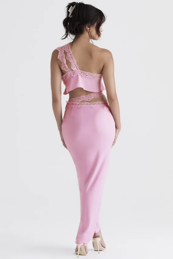 Mathilda Pink Lace Trim Maxi Skirt Mathilda Pink Lace Trim Maxi Skirt