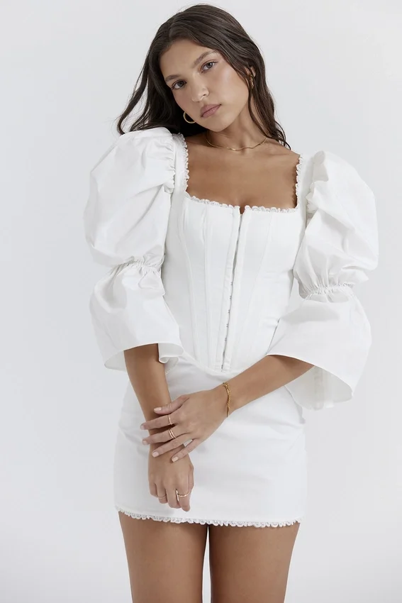 Matilda White Puff Sleeve Corset Dress Matilda White Puff Sleeve Corset Dress
