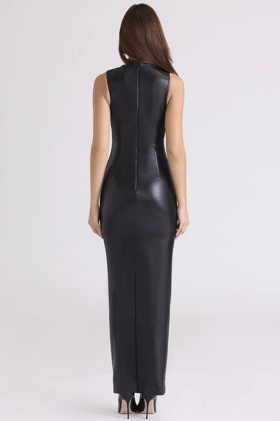 Maya Black Vegan Leather Maxi Dress Maya Black Vegan Leather Maxi Dress