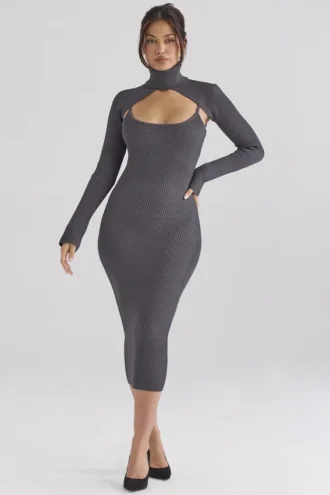 Meliora Charcoal Knit Midi Dress