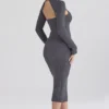 Meliora Charcoal Knit Midi Dress Meliora Charcoal Knit Midi Dress