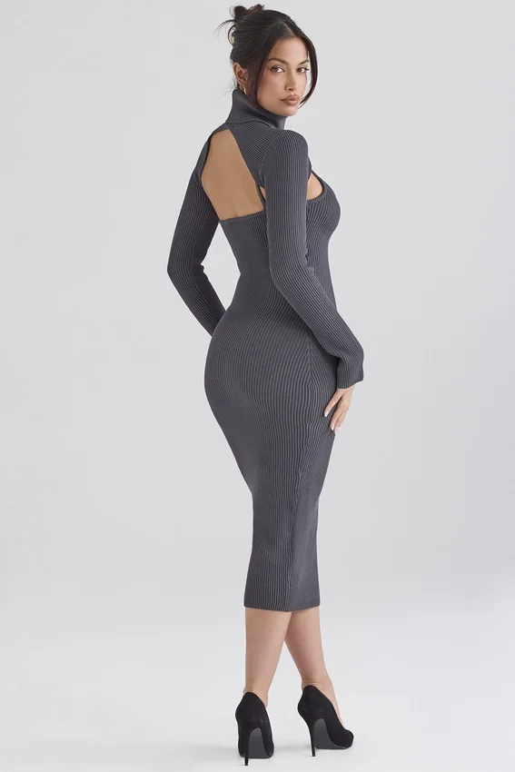 Meliora Charcoal Knit Midi Dress Meliora Charcoal Knit Midi Dress