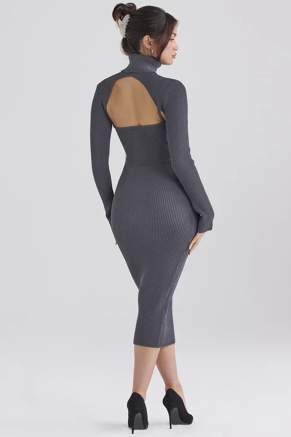 Meliora Charcoal Knit Midi Dress Meliora Charcoal Knit Midi Dress