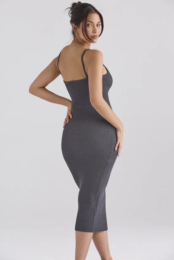 Meliora Charcoal Knit Midi Dress Meliora Charcoal Knit Midi Dress