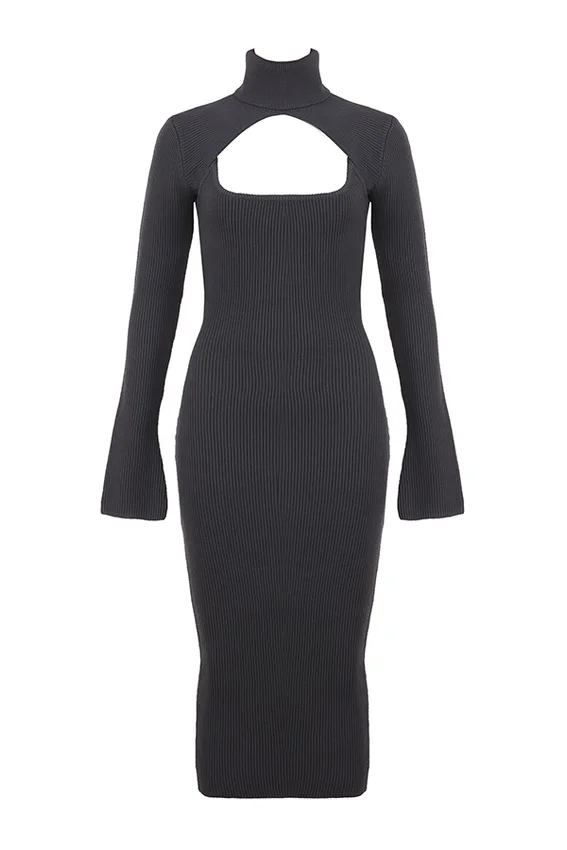 Meliora Charcoal Knit Midi Dress Meliora Charcoal Knit Midi Dress