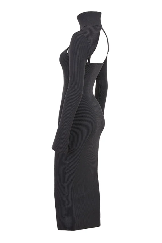 Meliora Charcoal Knit Midi Dress Meliora Charcoal Knit Midi Dress