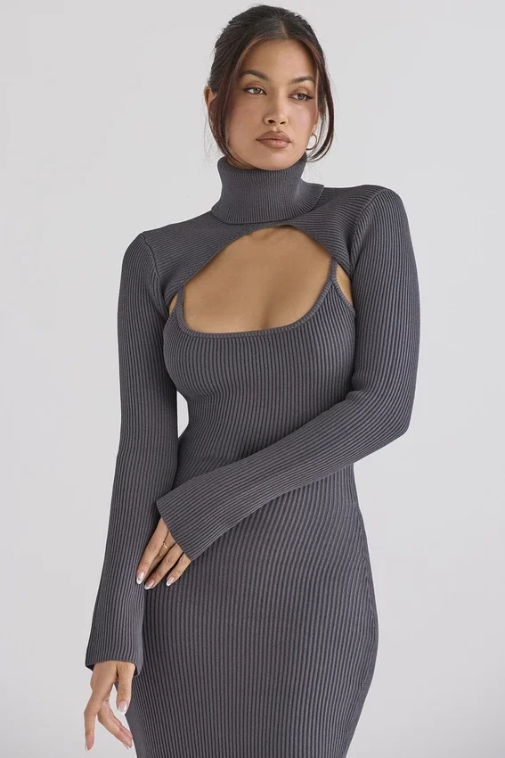 Meliora Charcoal Knit Midi Dress Meliora Charcoal Knit Midi Dress