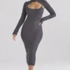 Meliora Charcoal Knit Midi Dress Meliora Charcoal Knit Midi Dress
